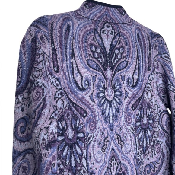 Pendleton Petite Women Sweater Purple Paisley Merino Wool Mock Neck Full Zip M - Picture 8 of 11